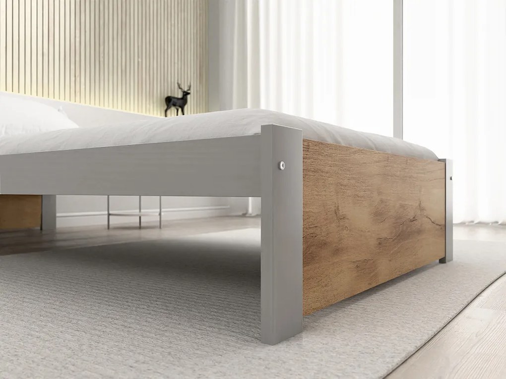 Pat de o persoana IKAROS 90 x 200 cm, stejar artisan/gri Saltele: Cu saltele Coco Maxi 20 cm, Somiera pat: Cu lamele drepte