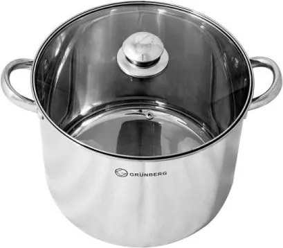 Oala inox Grunberg,22 cm,7.20 L ,Capac sticla,Inox