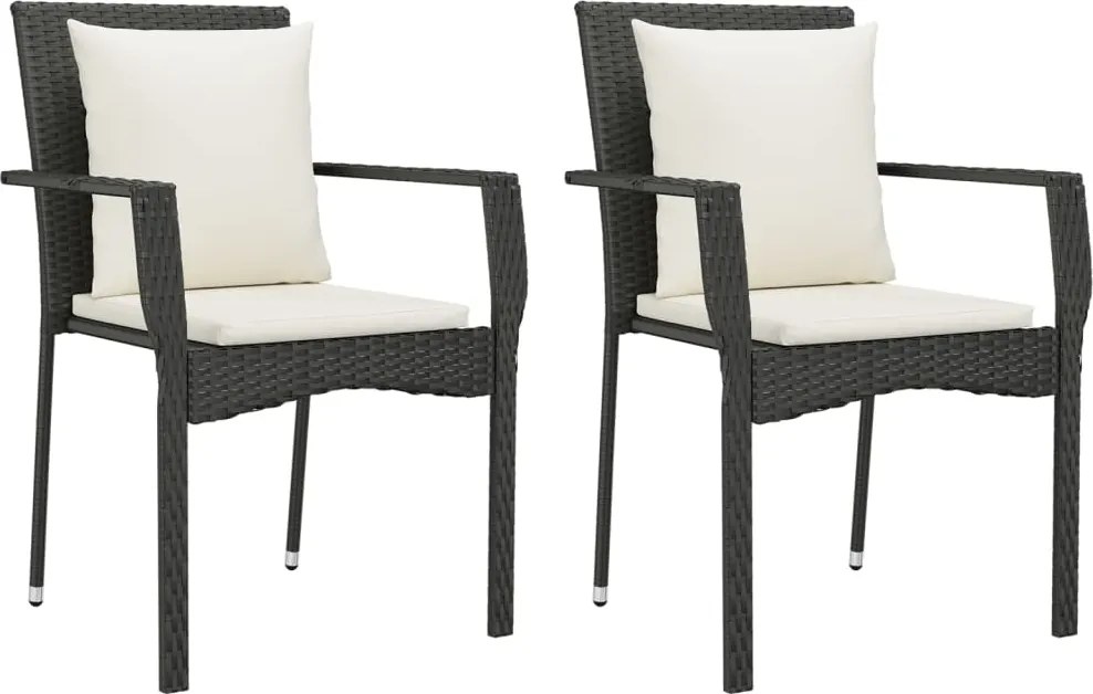 vidaXL Scaune de grădină cu perne, 2 buc., negru, poliratan