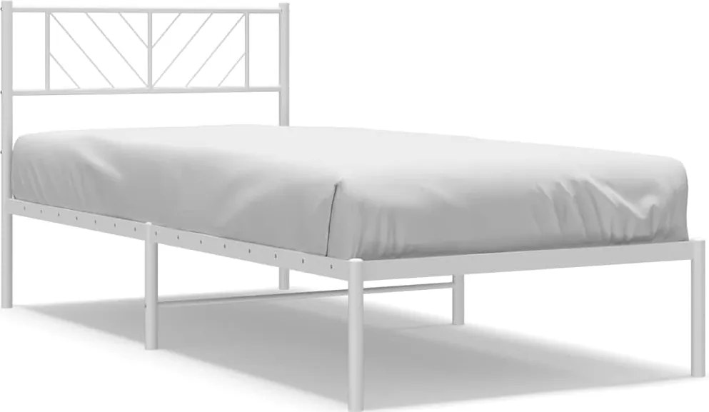 vidaXL Cadru de pat din metal cu tăblie, alb, 100x200 cm