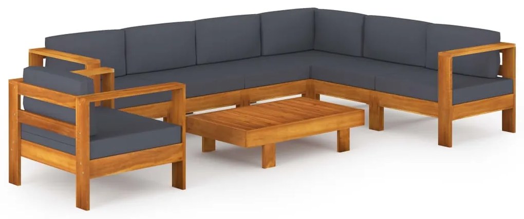 3057957 vidaXL Set mobilier grădină perne gri închis, 8 piese, lemn acacia