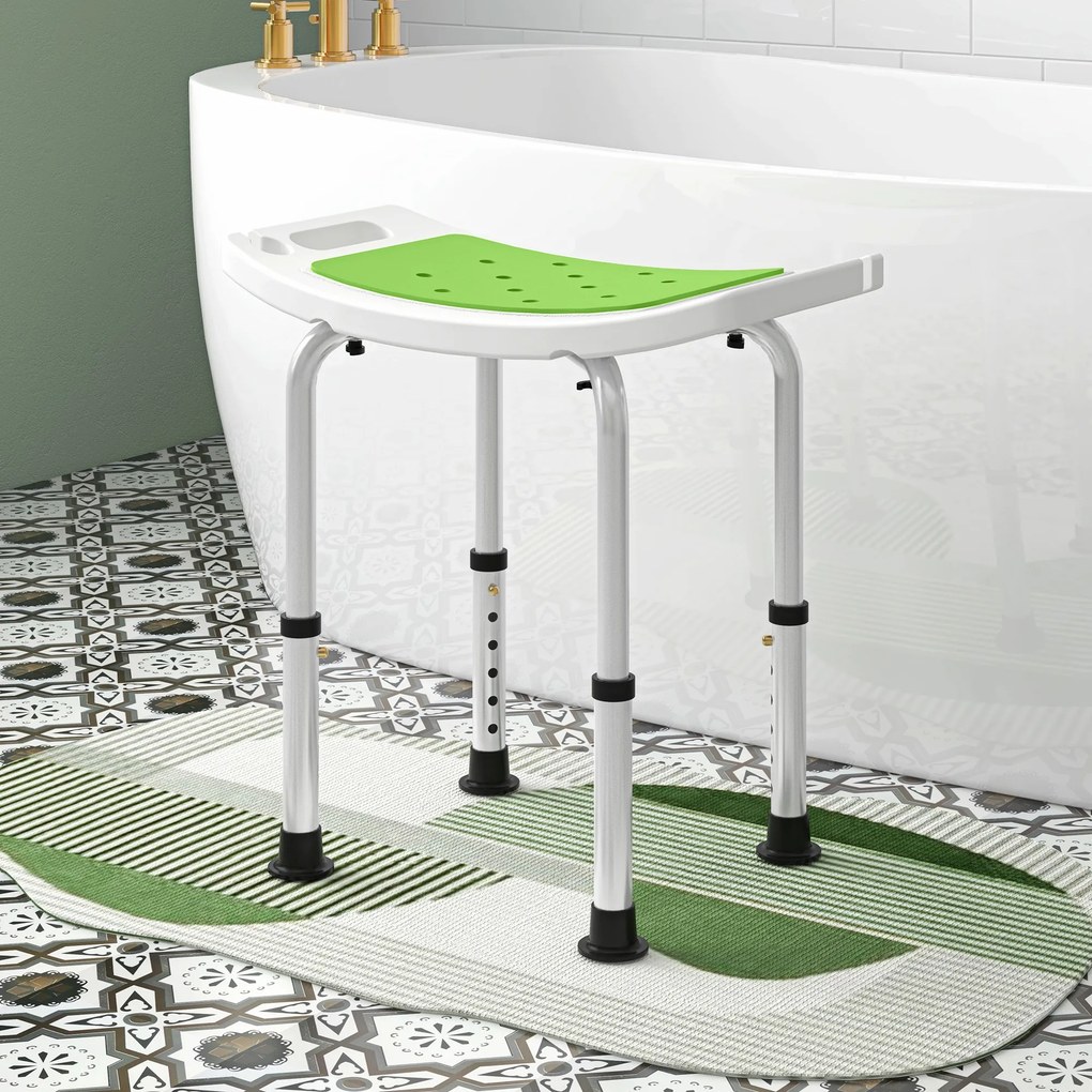 HOMCOM Taburet pentru Duș din Aluminiu și Plastic Antiderapant, Reglabil 6 Niveluri 39-52cm, Verde | Aosom Romania