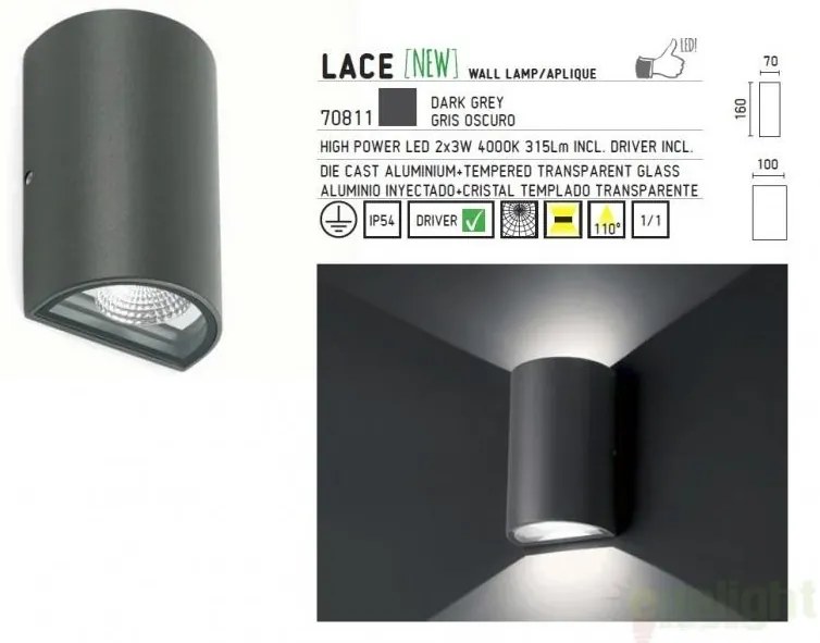 Aplica de perete exterior IP54, LED Lace 70811