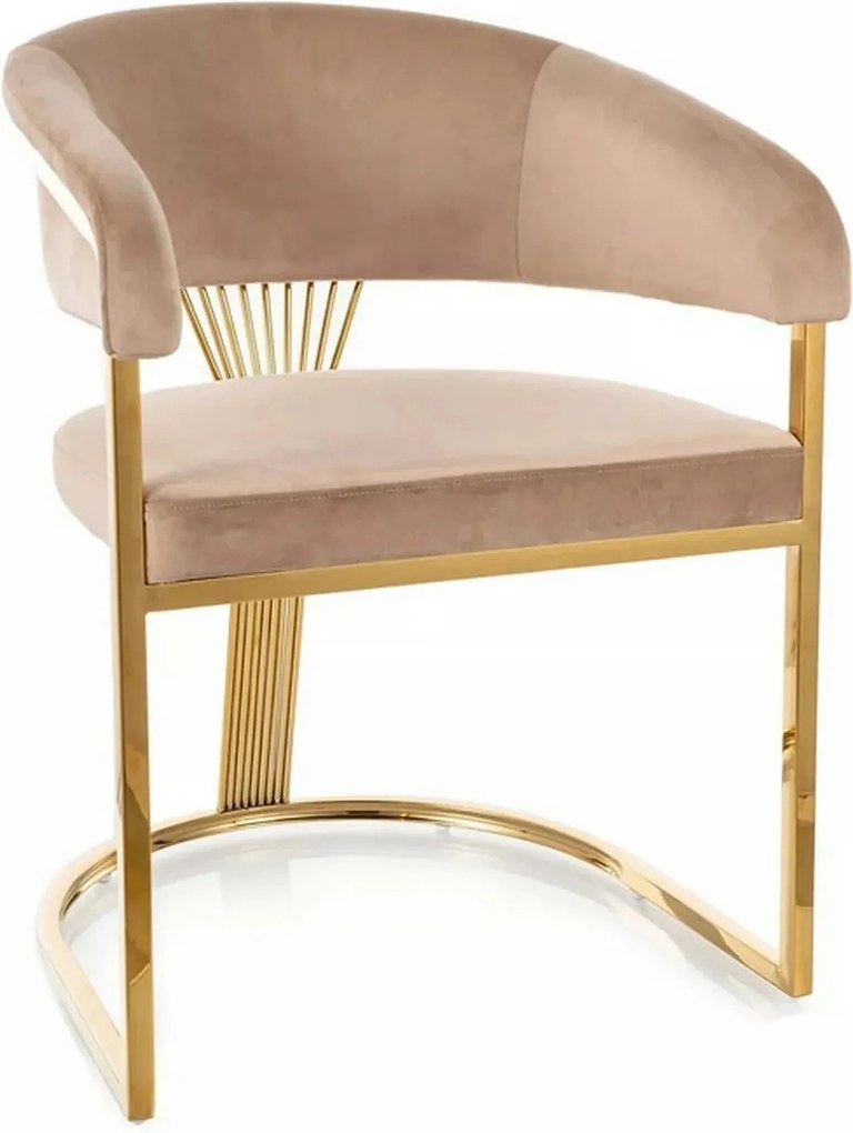 Scaun bej tapitat CROWN, stofa catifelata/metal, 57x64x77 cm