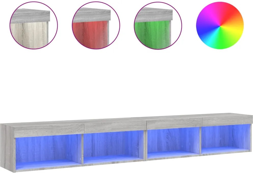 vidaXL Comode TV cu lumini LED, 2 buc., gri sonoma, 100x30x30 cm