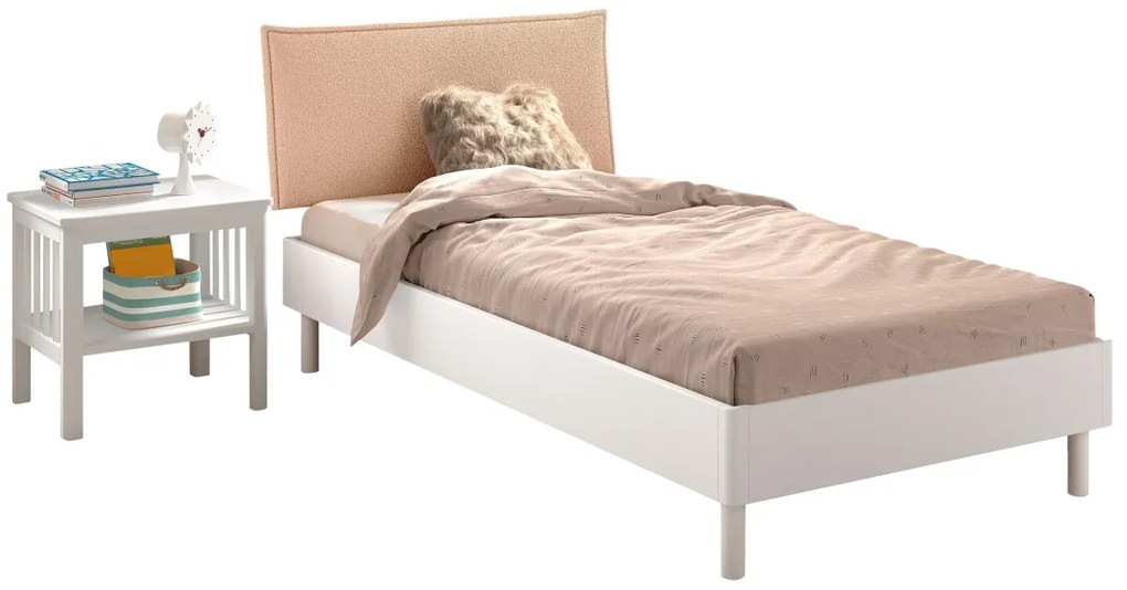 Set Mobilier Camera Copii Forrest Beech, Pat 90x200 cm și Noptieră, din Lemn Masiv de Fag, Alb – Vipack