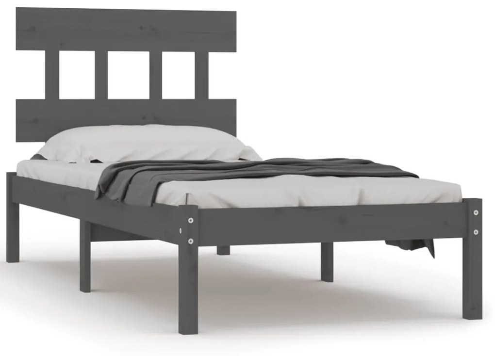 3104705 vidaXL Cadru de pat single, gri, 90x190 cm, lemn masiv