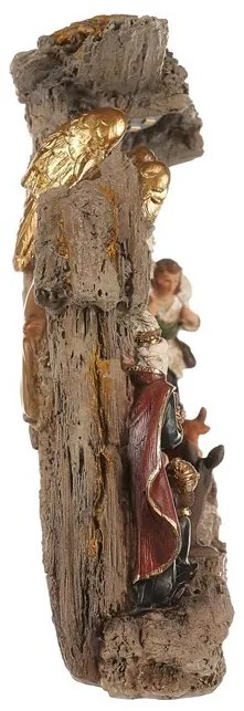 Decorație de Crăciun Betleem cu trei magi și înger, poliresină, LED, maro, 20x23x7cm