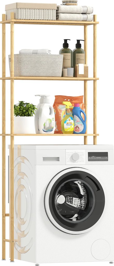 HOMCOM Raft pentru toaletă 3 niveluri, raft de baie economisitor de spațiu lemn natural 69 x 25,5 x 181 cm | Aosom Romania