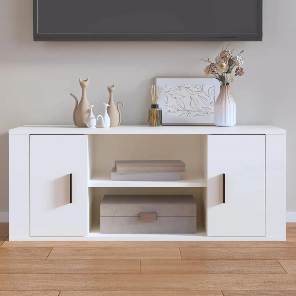 vidaXL Comodă TV, alb, 100x35x40 cm, lemn prelucrat