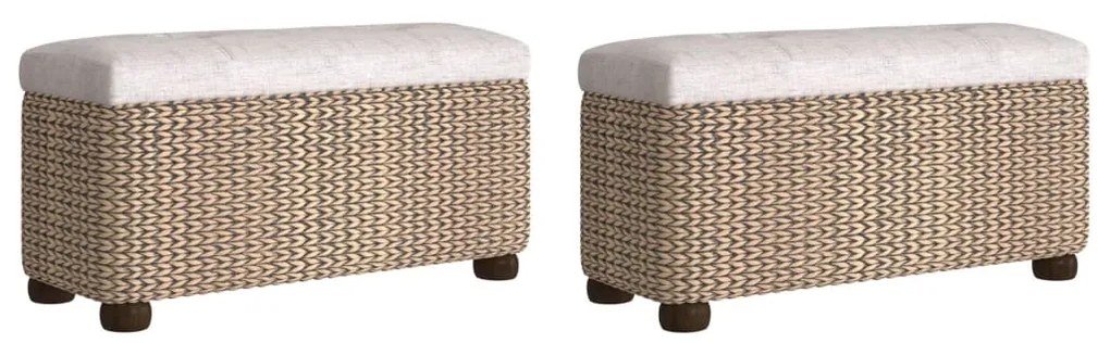 351812 vidaXL Bănci de depozitare, 2 buc., cu pernă gri, 69 cm, papură