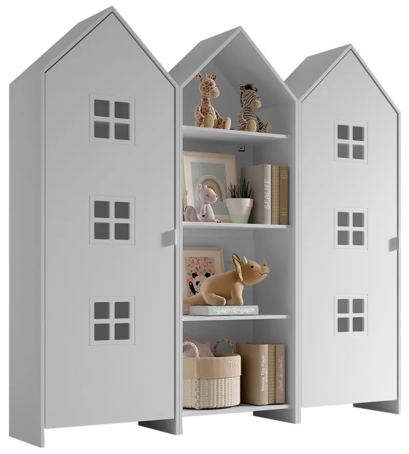 Set 3 dulapuri pentru copii Casami tip colibă de plajă – 1 deschis și 2 cu uși albe – Vipack
