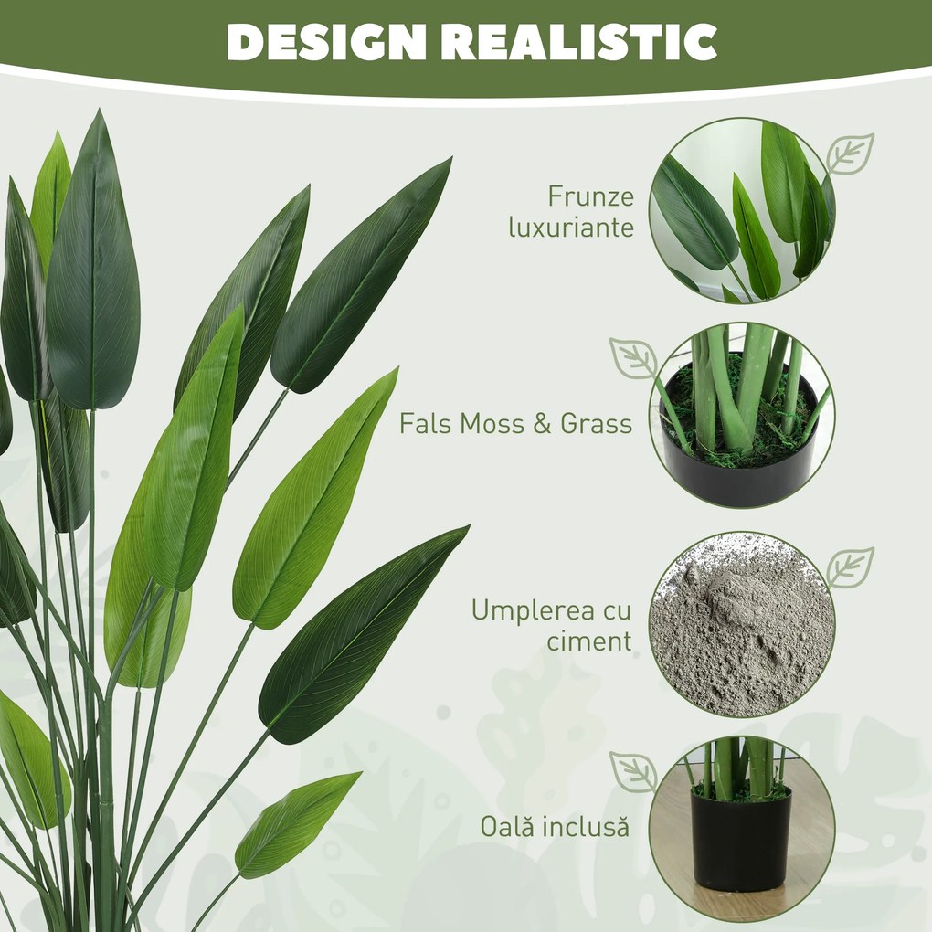 HOMCOM Plantă Artificială "Pasărea Paradisului" cu 20 de Frunze și Ghiveci | Aosom Romania