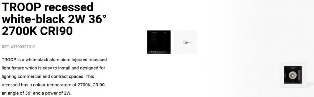 Mini Spot LED incastrabil TROOP recessed white-black 2W 36° 2700K CRI90