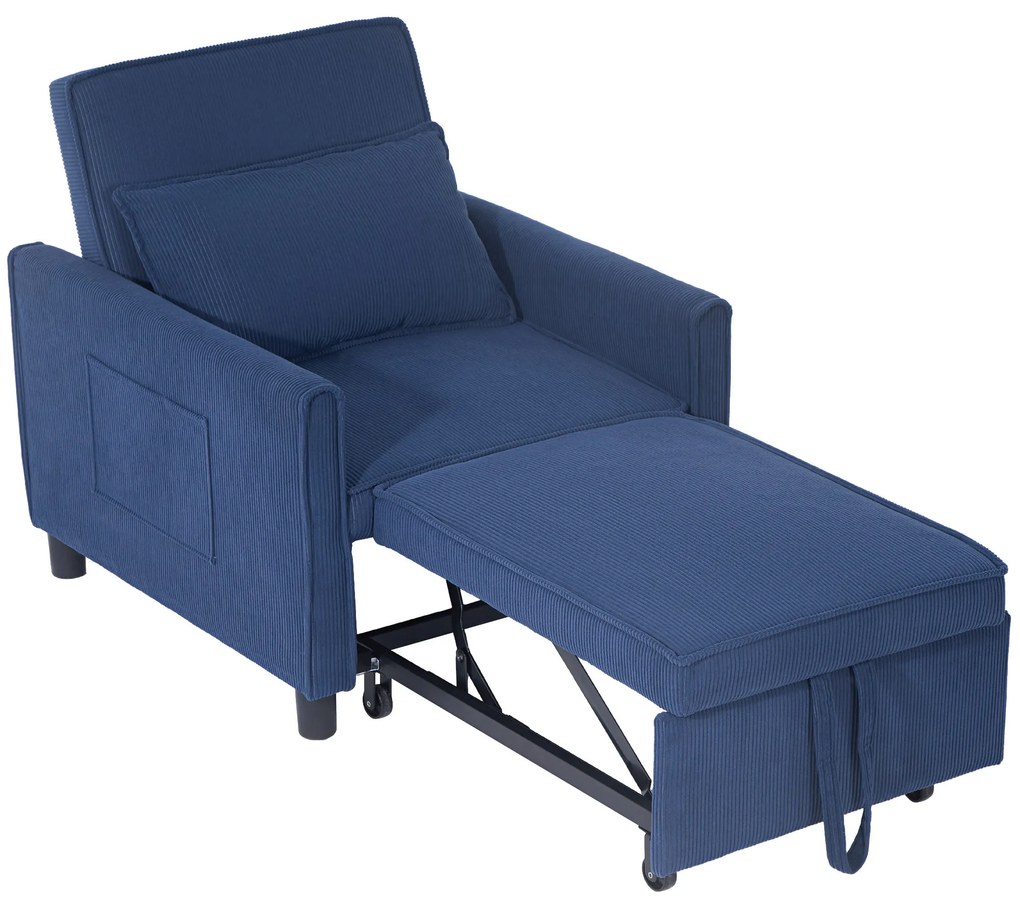 HOMCOM Fotoliu de dormit, reglabil, 3 poziții, cu material din cord, până la 120 kg, Albastru | Aosom Romania