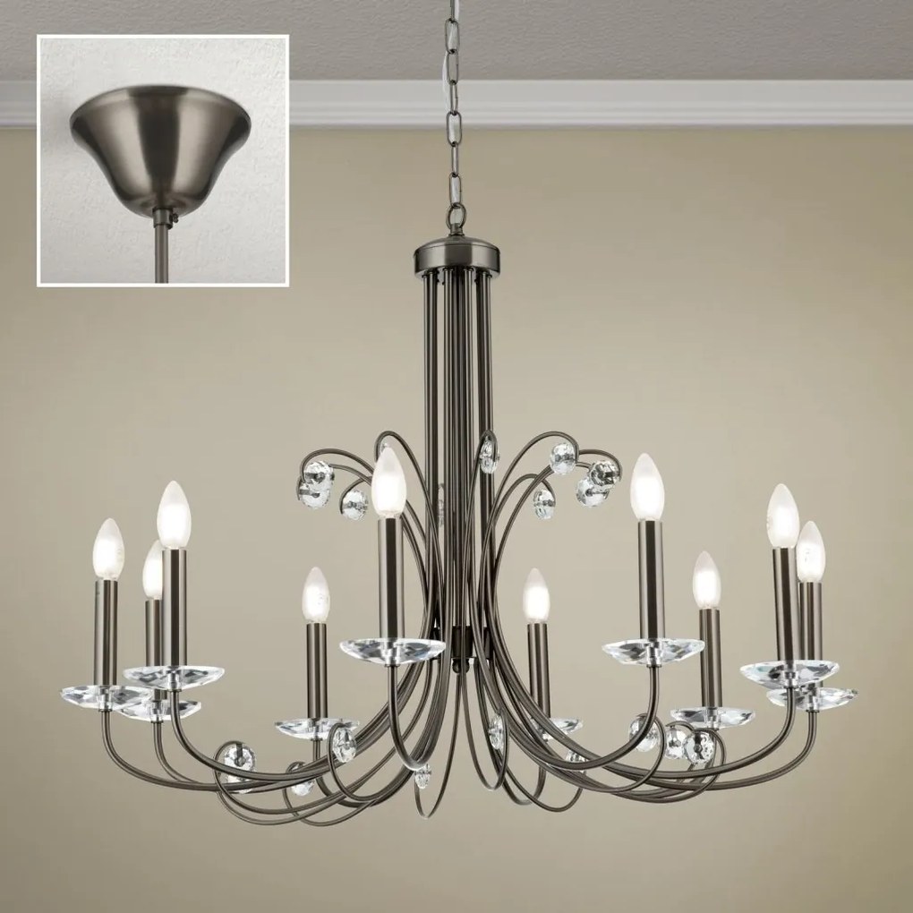 Candelabru stil clasic cu cristal K9 ARIANE 10L nickel inchis