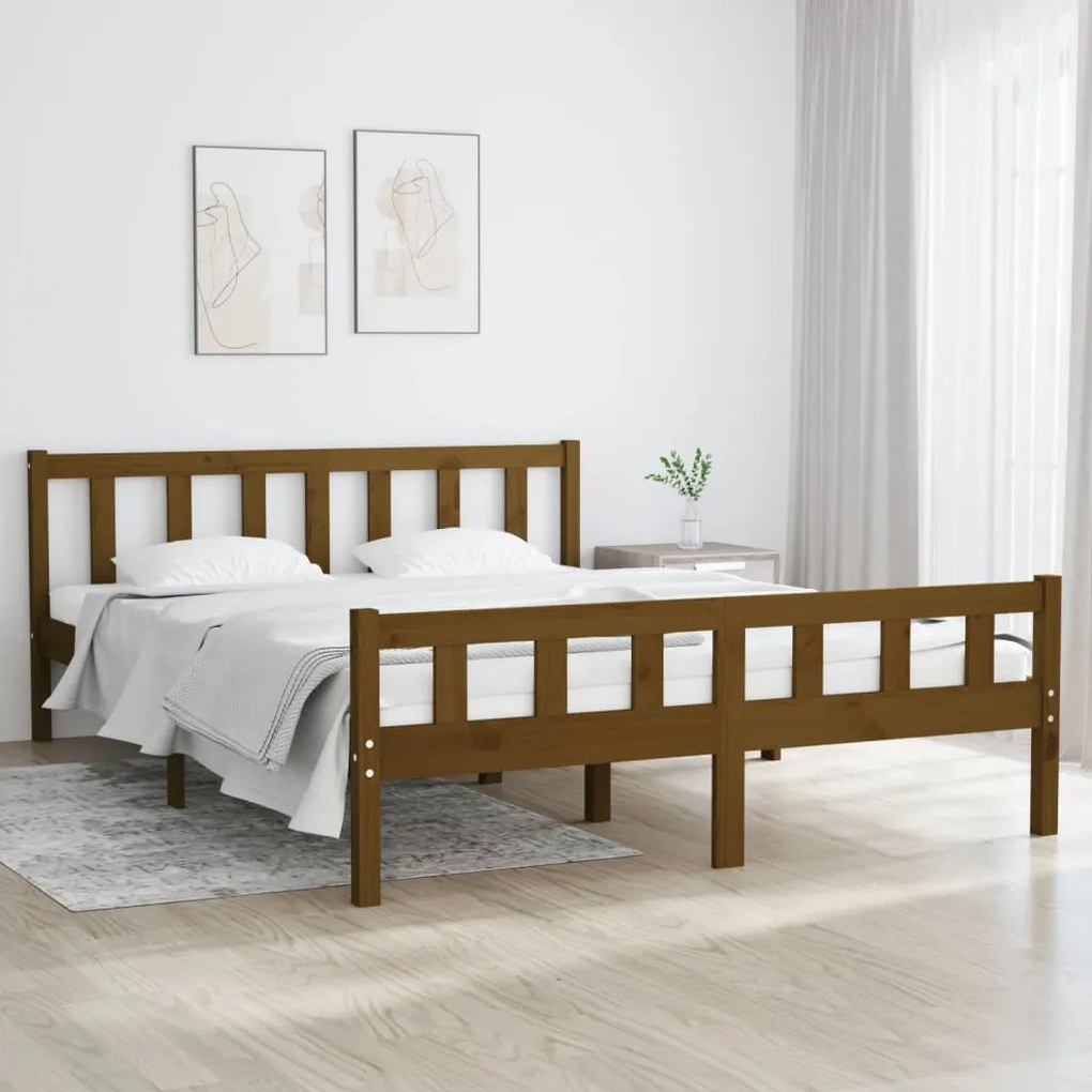 vidaXL Cadru de pat King Size, maro miere, 150x200 cm, lemn masiv