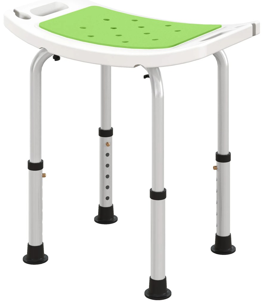 HOMCOM Scaun de Duș reglabil în Înălțime Taburet de Duș Ergonomic Picioare anti-alunecare Greutate Max. 135 kg aluminiu HDPE Verde | Aosom Romania