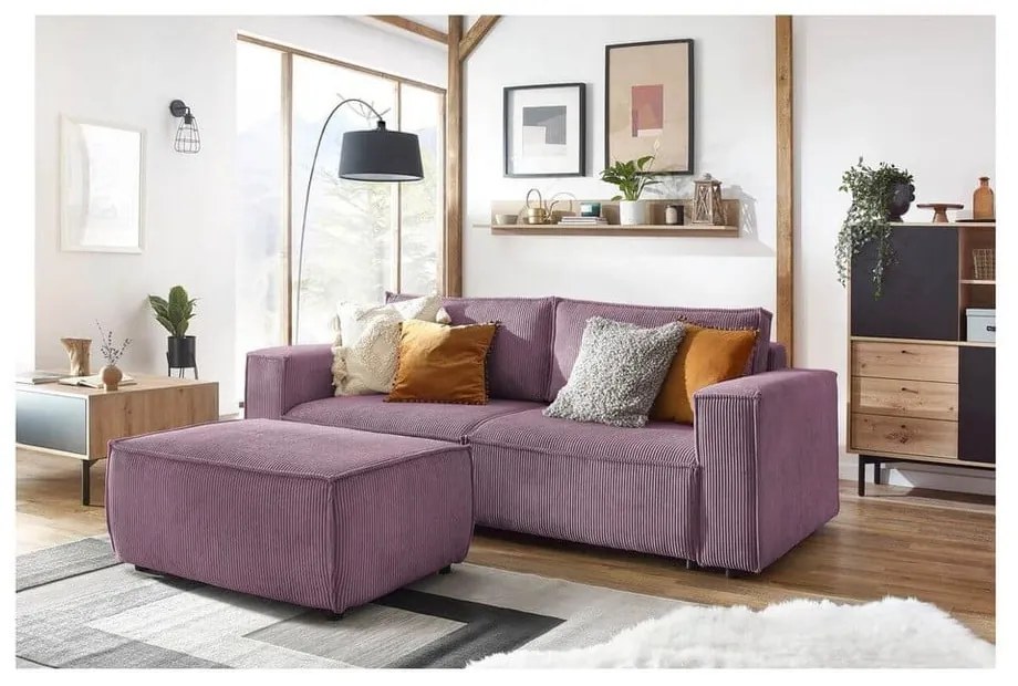 Taburet roz cu tapițerie din catifea reiată Nihad – Bobochic Paris