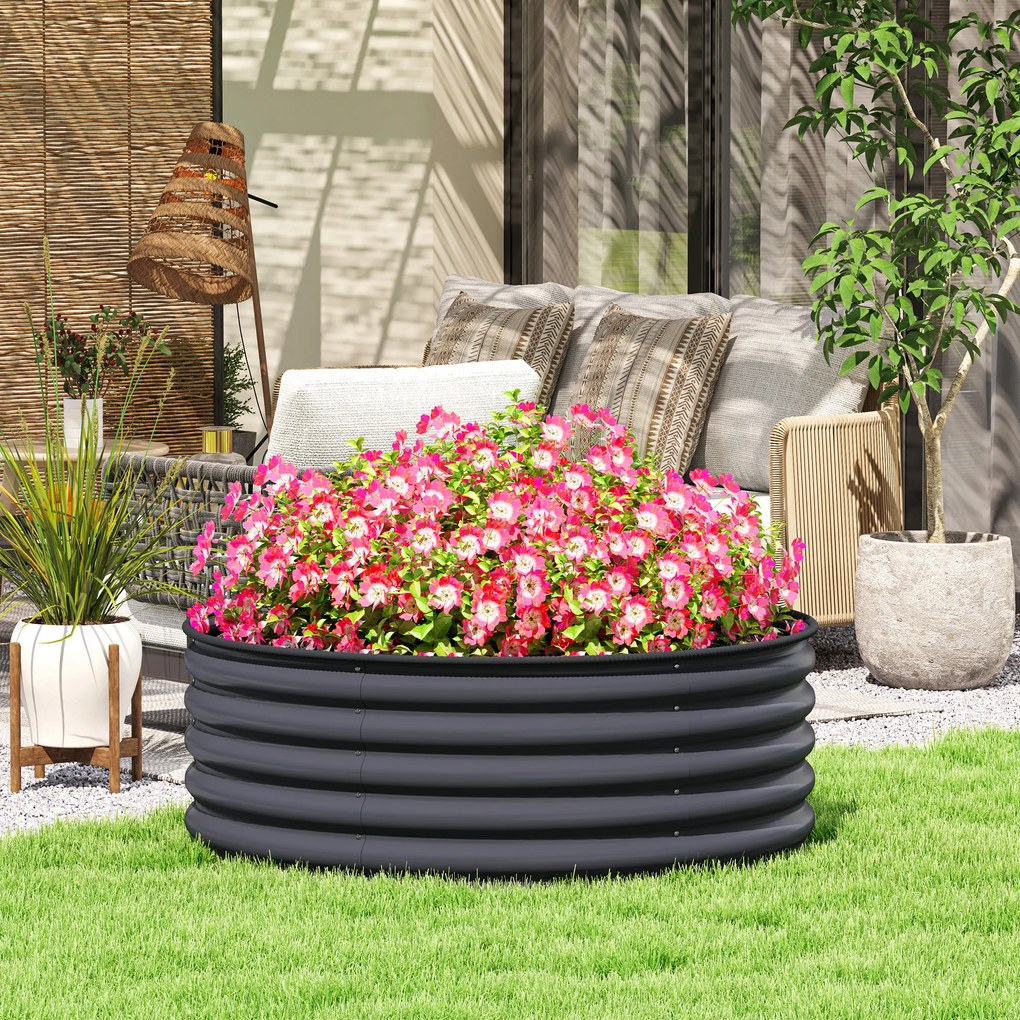 Outsunny Pat de flori, ghiveci de plante din oțel galvanizat cu margini de siguranță, cutie de plante cu bază deschisă, 120 x 120 x 43 cm, Gri Închis | Aosom Romania