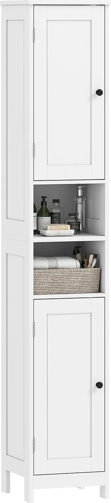 HOMCOM Dulap înalt și îngust pentru baie cu uși, rafturi deschise, 30 x 30 x 170 cm, Alb | Aosom Romania