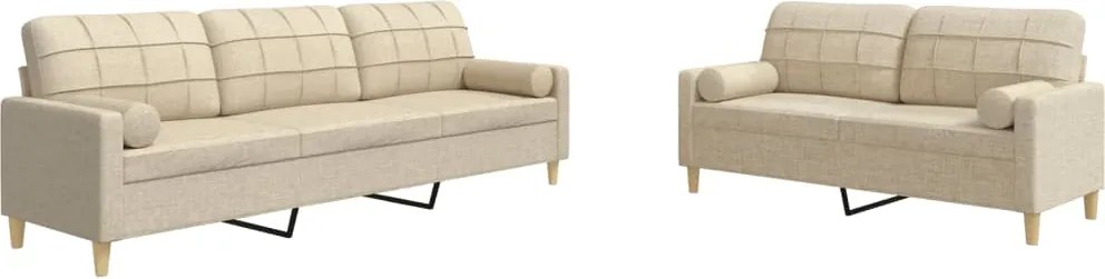 vidaXL Set de canapele cu perne decorative, 2 piese, crem, textil
