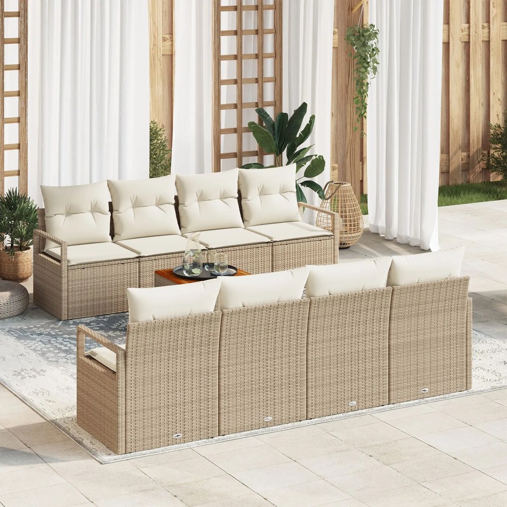 vidaXL Set de canapele pentru grădină cu pernă 9 pcs Bej Rattan poli