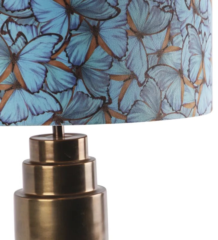 Lampă de masă bronz cu abajur din catifea cu fluture 50 cm - Bruut