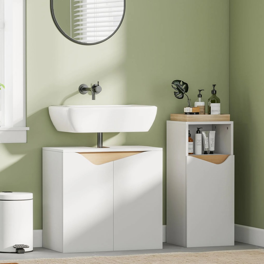HOMCOM Dulap Sub Lavoar pentru Baie, Dulap de Depozitare cu Uși Soft-Close, pentru Lavoar fără Coloană, Alb | Aosom Romania