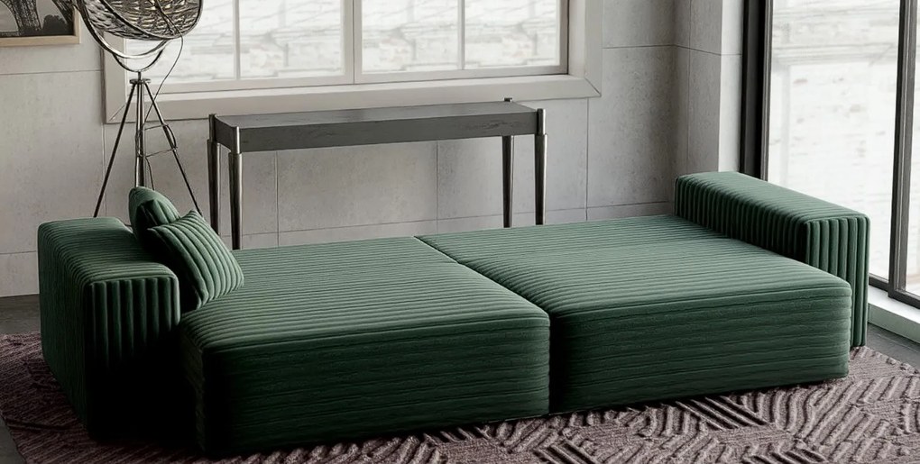 Canapea extensibilă dumonde cu ladă de depozitare si sezut confortabil din spuma high-density, Marbela Ambience Green XXL 295x100 cm