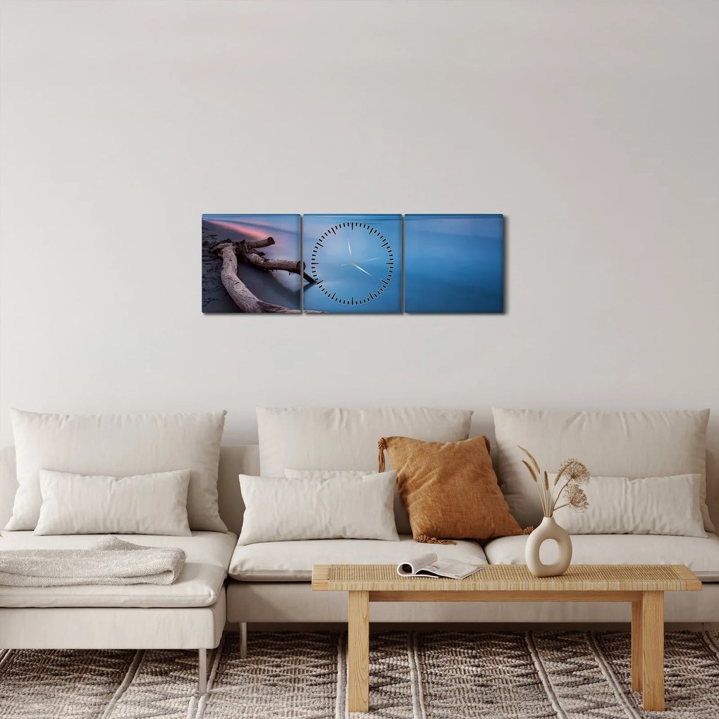 Tablou cu plaja în apus de soare (cu ceas) (90x30 cm)