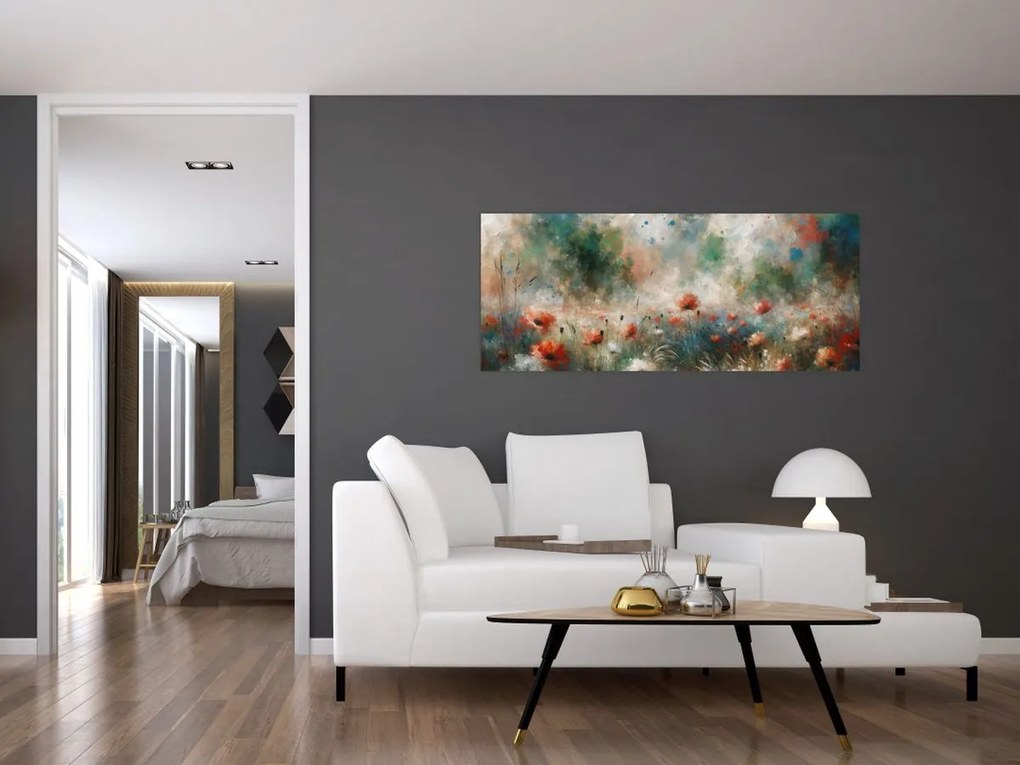 Tablou – Abstracție de câmp cu maci (120x50 cm)