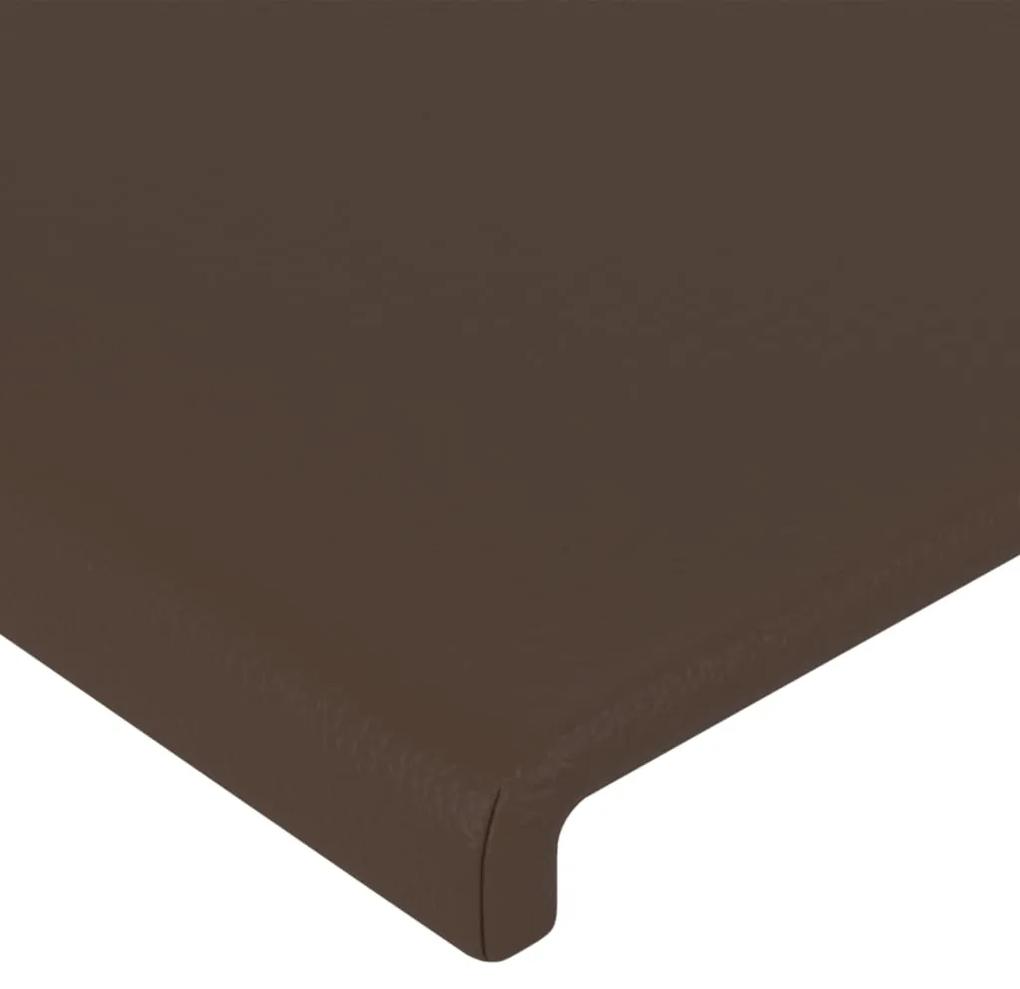 Cadru de pat cu tablie, maro, 120x200 cm, piele ecologica Maro, 120 x 200 cm, Design simplu