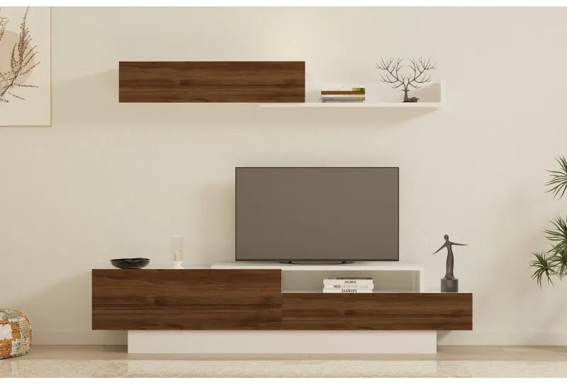 Set Mobilier Living Comoda si Polita Elda - White, Walnut