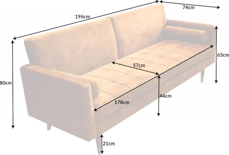 Canapea extensibila Couture 195cm, galben mustar