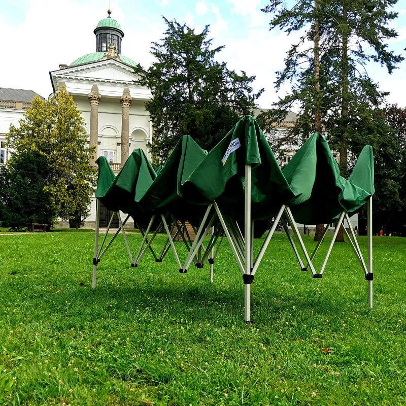 Cort de grădină 3x4,5m Oțel | Foișor pliabil rapid pentru evenimente și petreceri - cu 3 pereți - Albastru