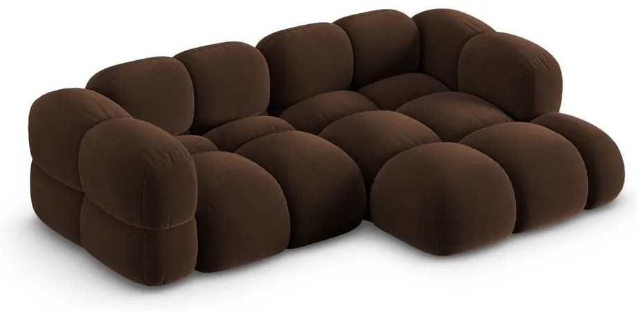 Colțar maro închis cu tapițerie din catifea (cu colț pe partea dreaptă/cu șezlong) Loretto – Cosmopolitan Design