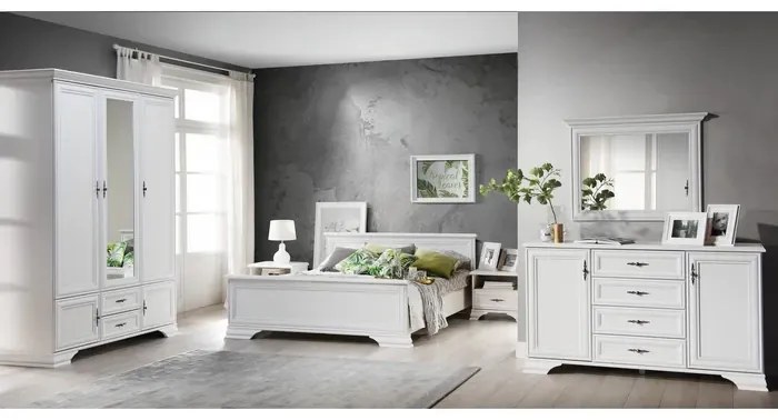 Dormitor Oriana Set, 5 piese, pat, dulap, comoda, noptiere