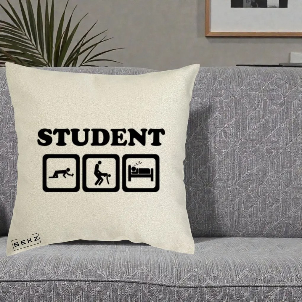 Perna Decorativa Student Life, 40x40 cm, Ecru, Husa Detasabila, Perna Inclusa, BEKZ®