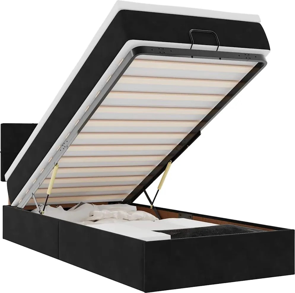 vidaXL Cadru de pat otoman cu saltea, catifea neagră 80x200 cm