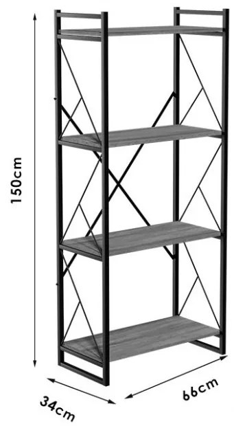 Biblioteca Baker nuc-negru 66x34x150cm