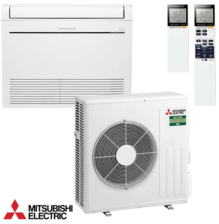 Aparat de aer conditionat inverter pentru podea Mitsubishi Electric MFZ-KT60VG + SUZ-M60VA, 21000 BTU, 45 m², A++, R-32, Alb