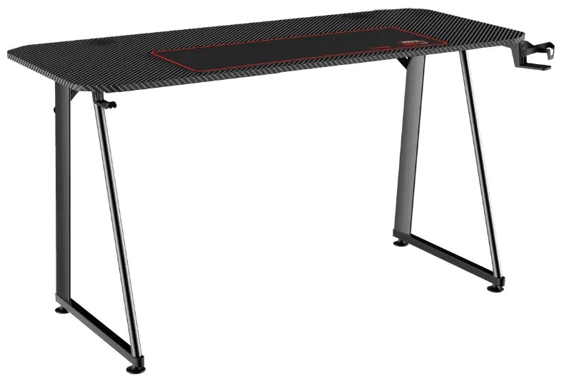 Birou Gaming Adore EXPERT SERIES, 140 x 60 x 75 cm, suprafata Negru carbon, mousepad 80 x 30 cm, suport pentru casti si pahar, reglaj suprafata podea