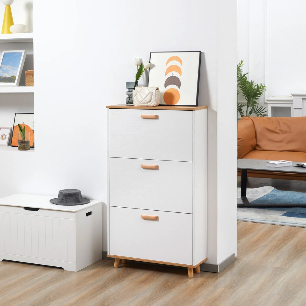 HOMCOM Mobilier pentru încălțăminte stil scandinav cu 3 uși abatante 70 x 23,5 x 122 cm alb | Aosom Romania