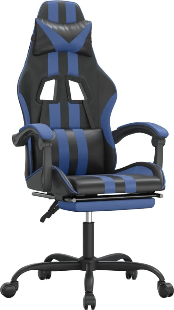 vidaXL Scaun gaming pivotant/suport picioare negru/albastru piele eco