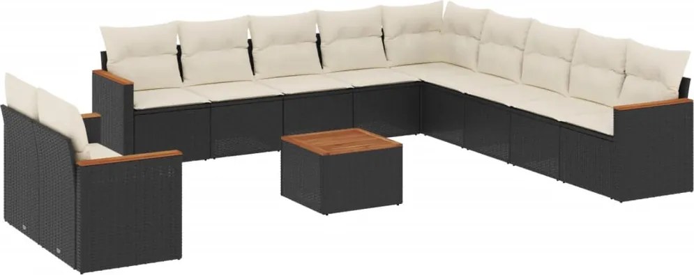 vidaXL Set canapele de grădină, 12 piese, cu perne, negru, poliratan