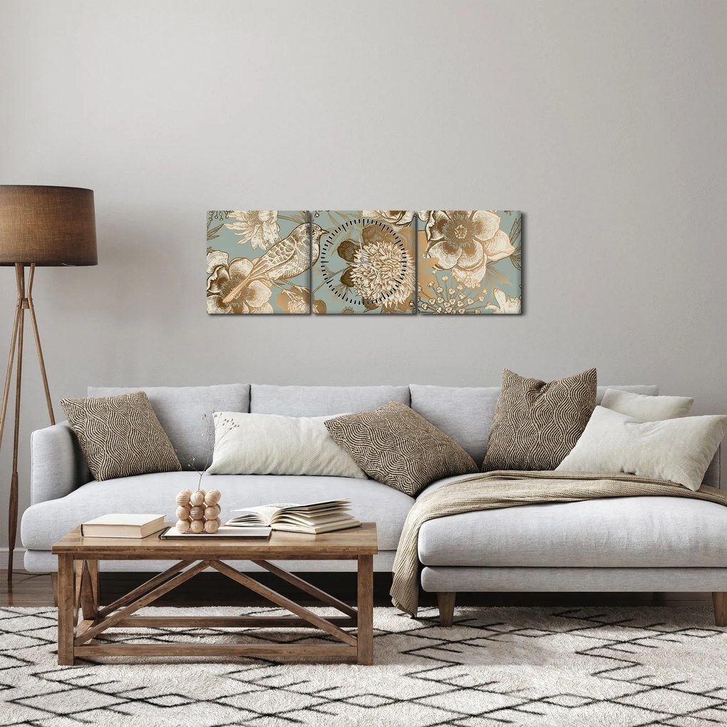 Tablou - Flori aurii (cu ceas) (90x30 cm)