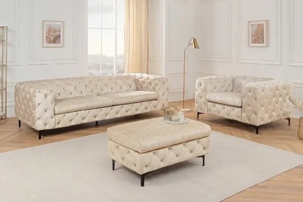 Fotoliu design Chesterfield, Catifea Bej Sampanie MODERN BAROCK