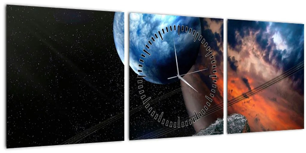 Tablou planetei în cosmos (cu ceas) (90x30 cm)