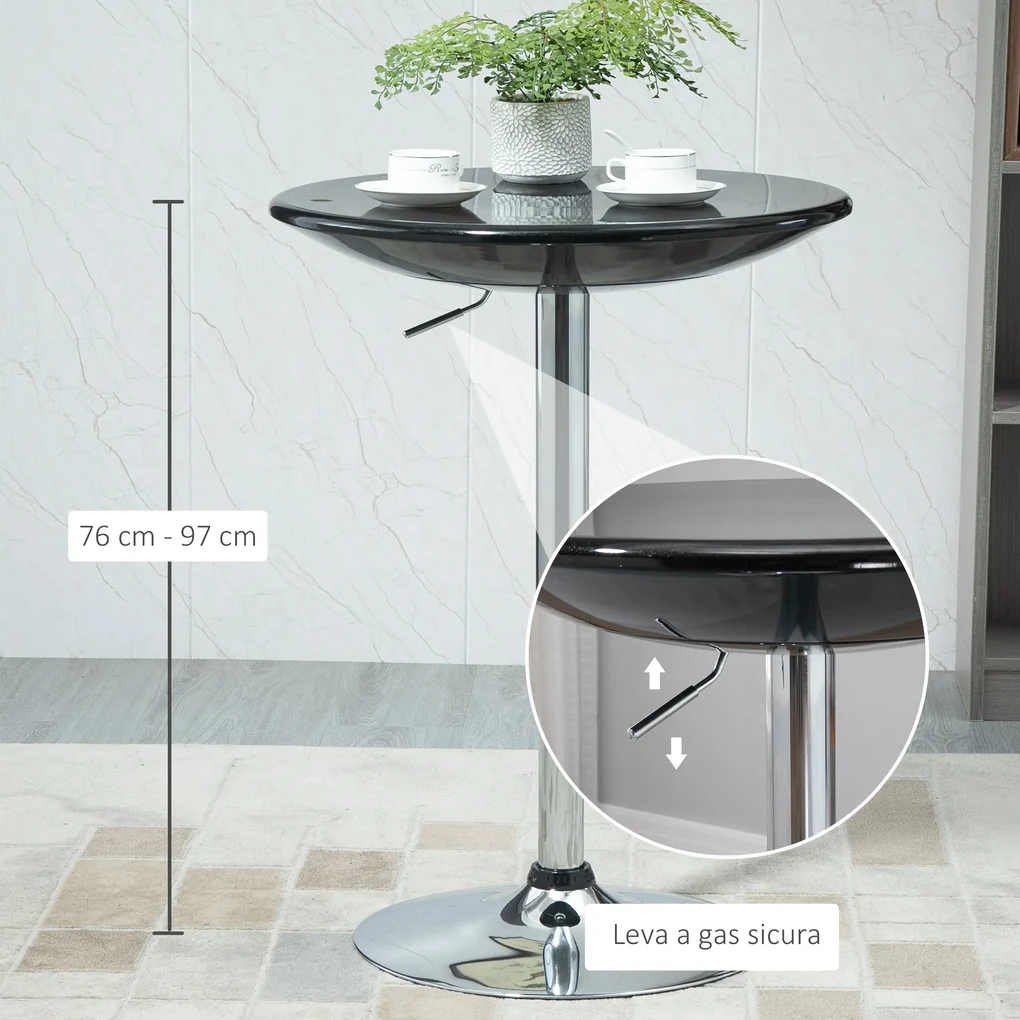 HOMCOM Masă Rotundă Bar cu Plan Rotativ, Înălțime Ajustabilă, Oțel, Φ61x76-97cm, Negru | Aosom Romania